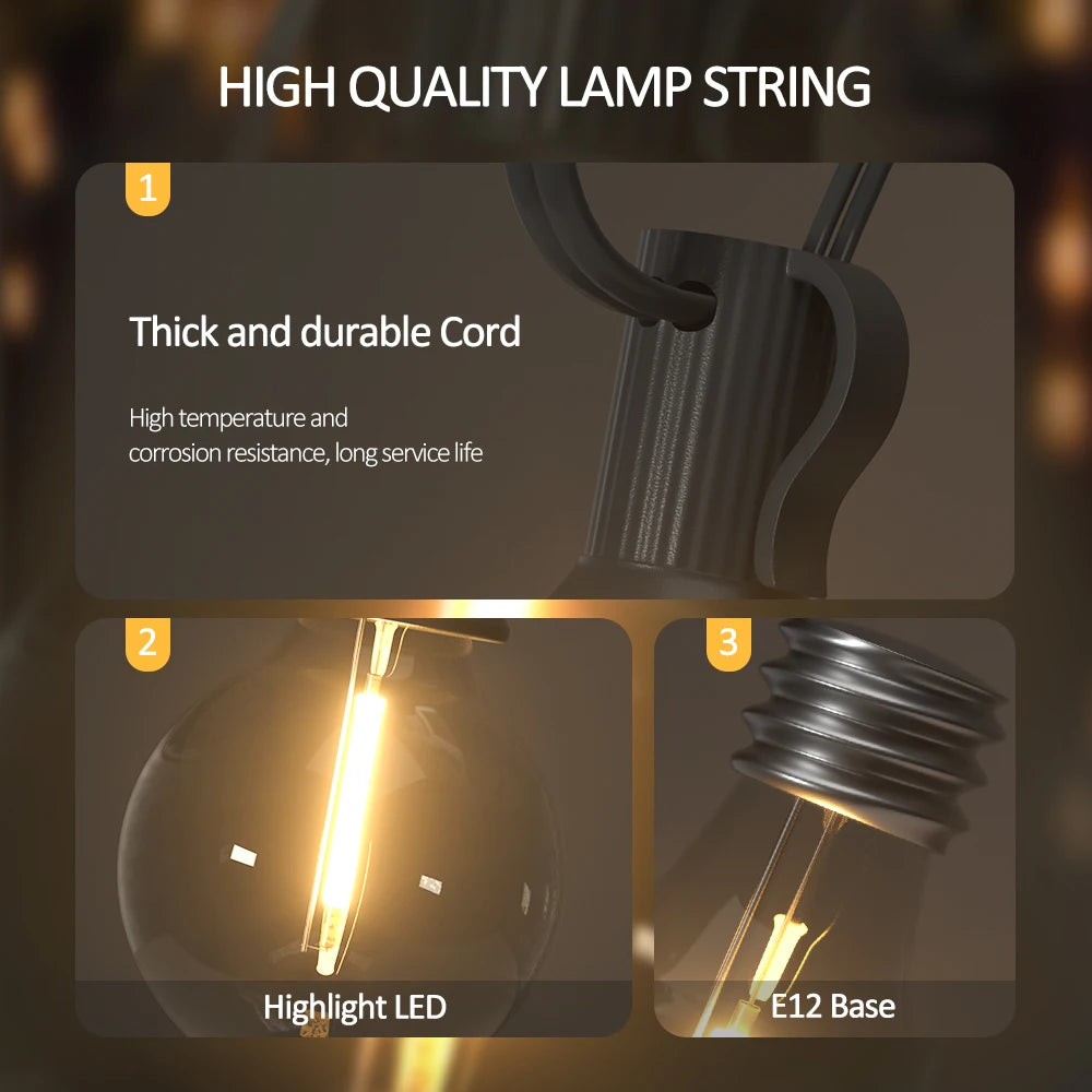 Solar String Lights Outdoor G40 Patio Lights with LED Shatterproof Bulbs,Weatherproof Hanging Lights Garden
