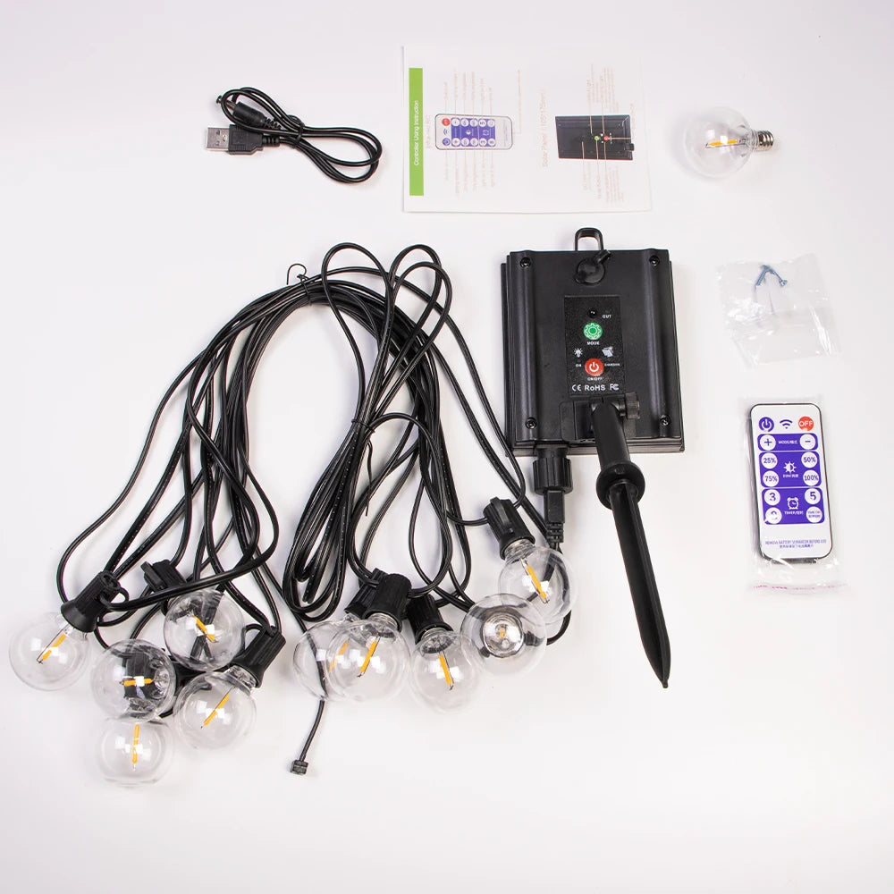 Solar String Lights Outdoor G40 Patio Lights with LED Shatterproof Bulbs,Weatherproof Hanging Lights Garden