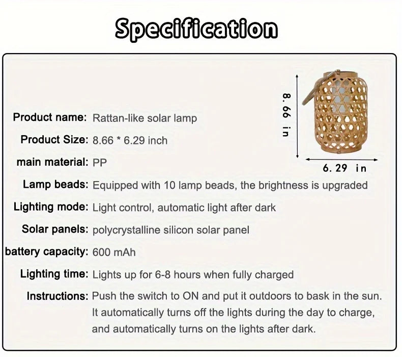 1PC Solar Imitation Bamboo Lantern Outdoor Waterproof Plastic Rattan Lantern Courtyard Decoration Garden Light