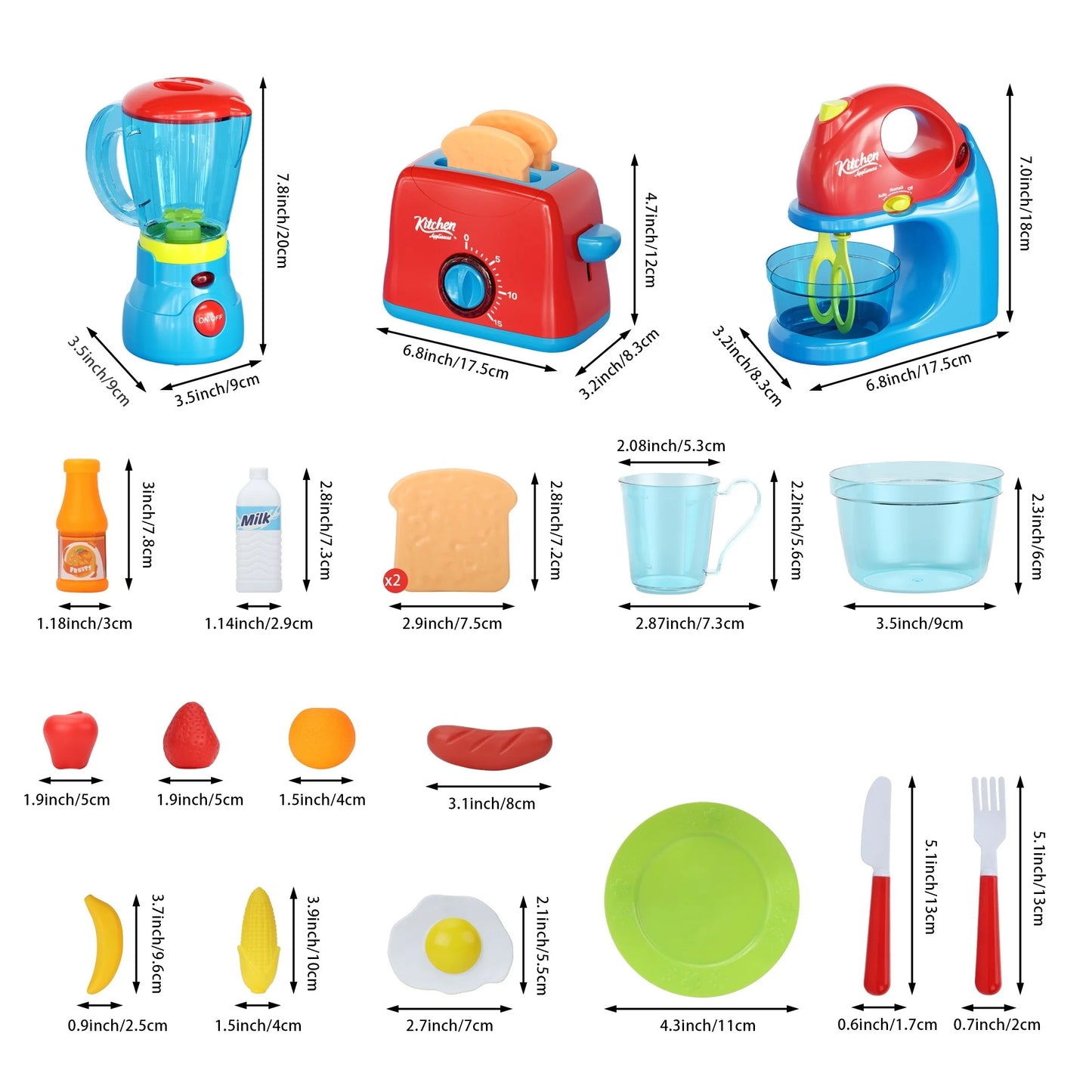 Kitchen Appliances Accessories Playhouse Toys: Juicer, Blender, Toaster - Pretend to Play Interactive Learning Games with Sound