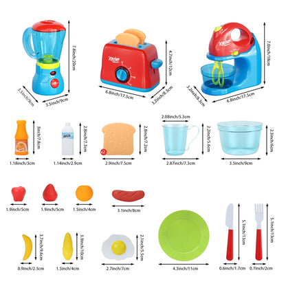 Kitchen Appliances Accessories Playhouse Toys: Juicer, Blender, Toaster - Pretend to Play Interactive Learning Games with Sound