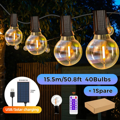 Solar String Lights Outdoor G40 Patio Lights with LED Shatterproof Bulbs,Weatherproof Hanging Lights Garden