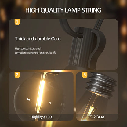 Solar String Lights Outdoor G40 Patio Lights with LED Shatterproof Bulbs,Weatherproof Hanging Lights Garden