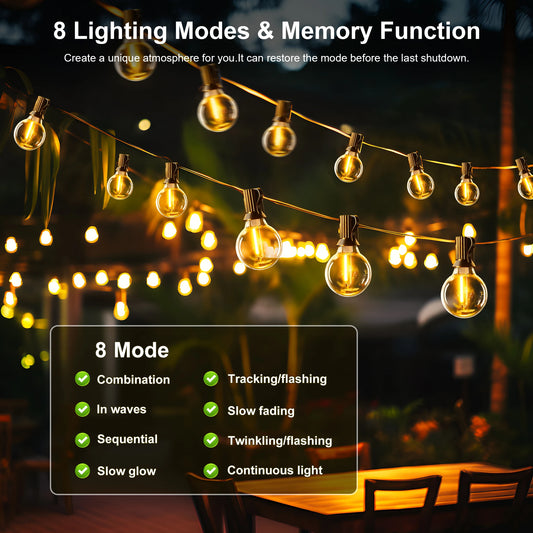 Solar String Lights Outdoor G40 Patio Lights with LED Shatterproof Bulbs,Weatherproof Hanging Lights Garden