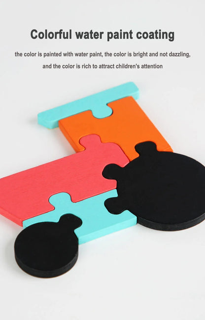 Wooden Puzzle Montessori Animals Carton Colorful Learning Education Toys Tangram Jigzaw Cognitive Wood For Children Kids Gift