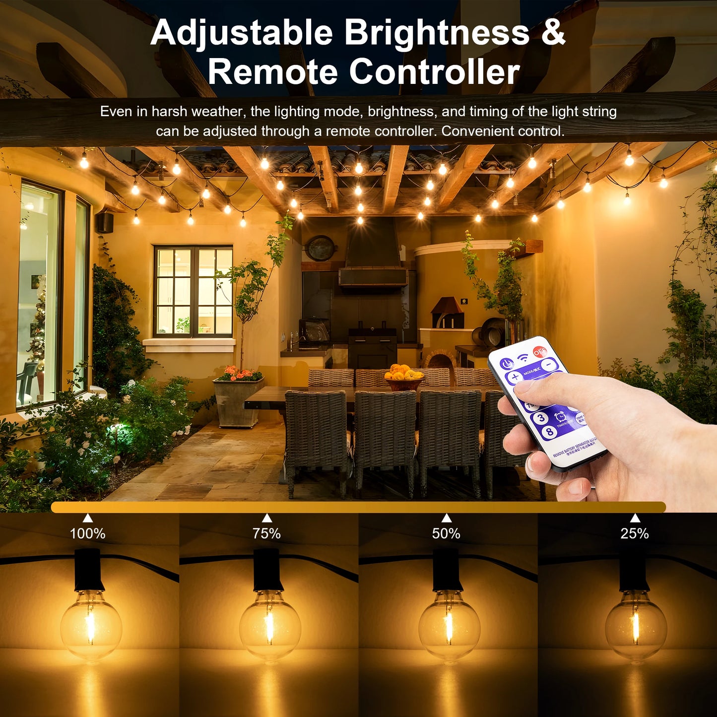 Solar String Lights Outdoor G40 Patio Lights with LED Shatterproof Bulbs,Weatherproof Hanging Lights Garden
