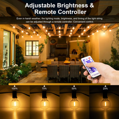 Solar String Lights Outdoor G40 Patio Lights with LED Shatterproof Bulbs,Weatherproof Hanging Lights Garden