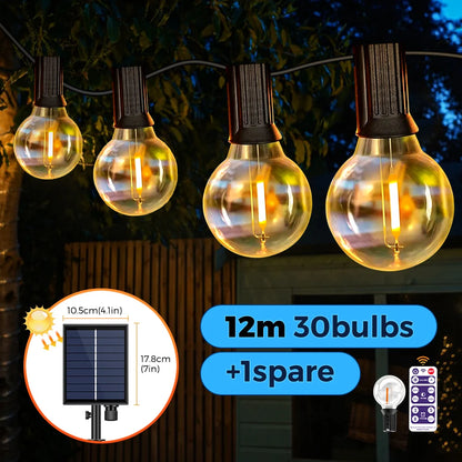 Solar String Lights Outdoor G40 Patio Lights with LED Shatterproof Bulbs,Weatherproof Hanging Lights Garden