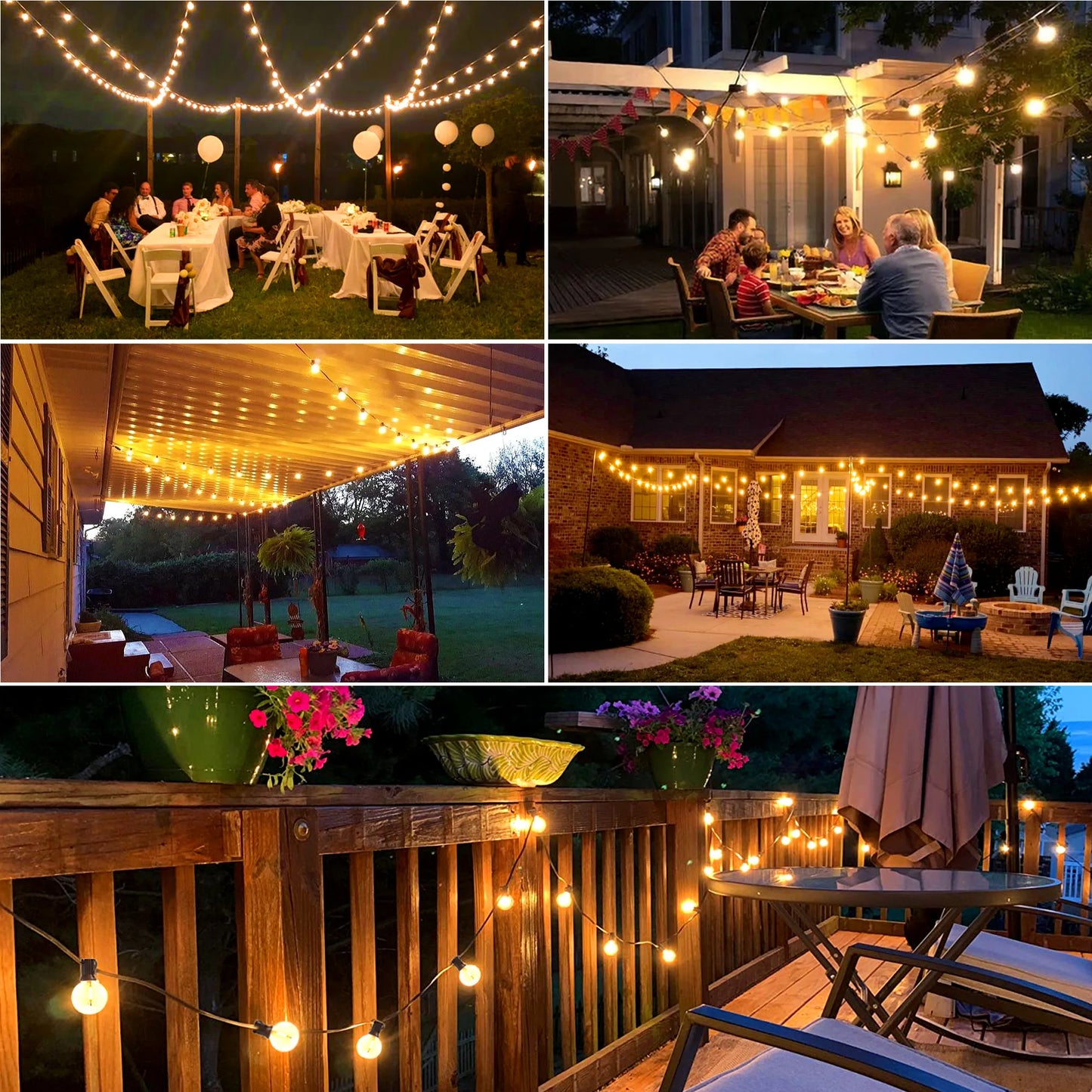 Solar String Lights Outdoor G40 Patio Lights with LED Shatterproof Bulbs,Weatherproof Hanging Lights Garden