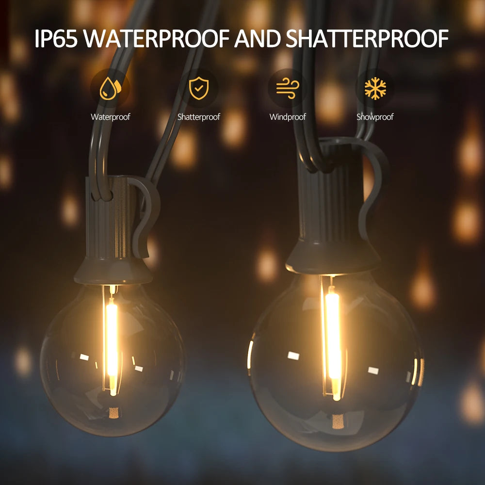 Solar String Lights Outdoor G40 Patio Lights with LED Shatterproof Bulbs,Weatherproof Hanging Lights Garden