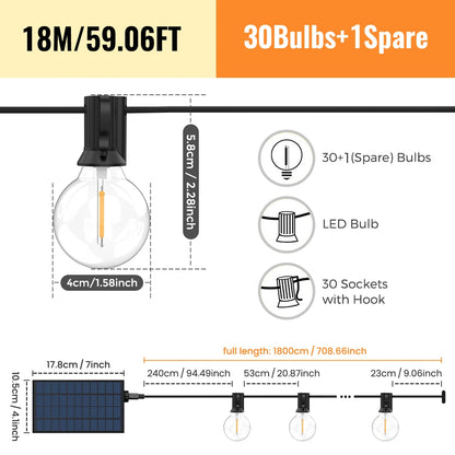 Solar String Lights Outdoor G40 Patio Lights with LED Shatterproof Bulbs,Weatherproof Hanging Lights Garden