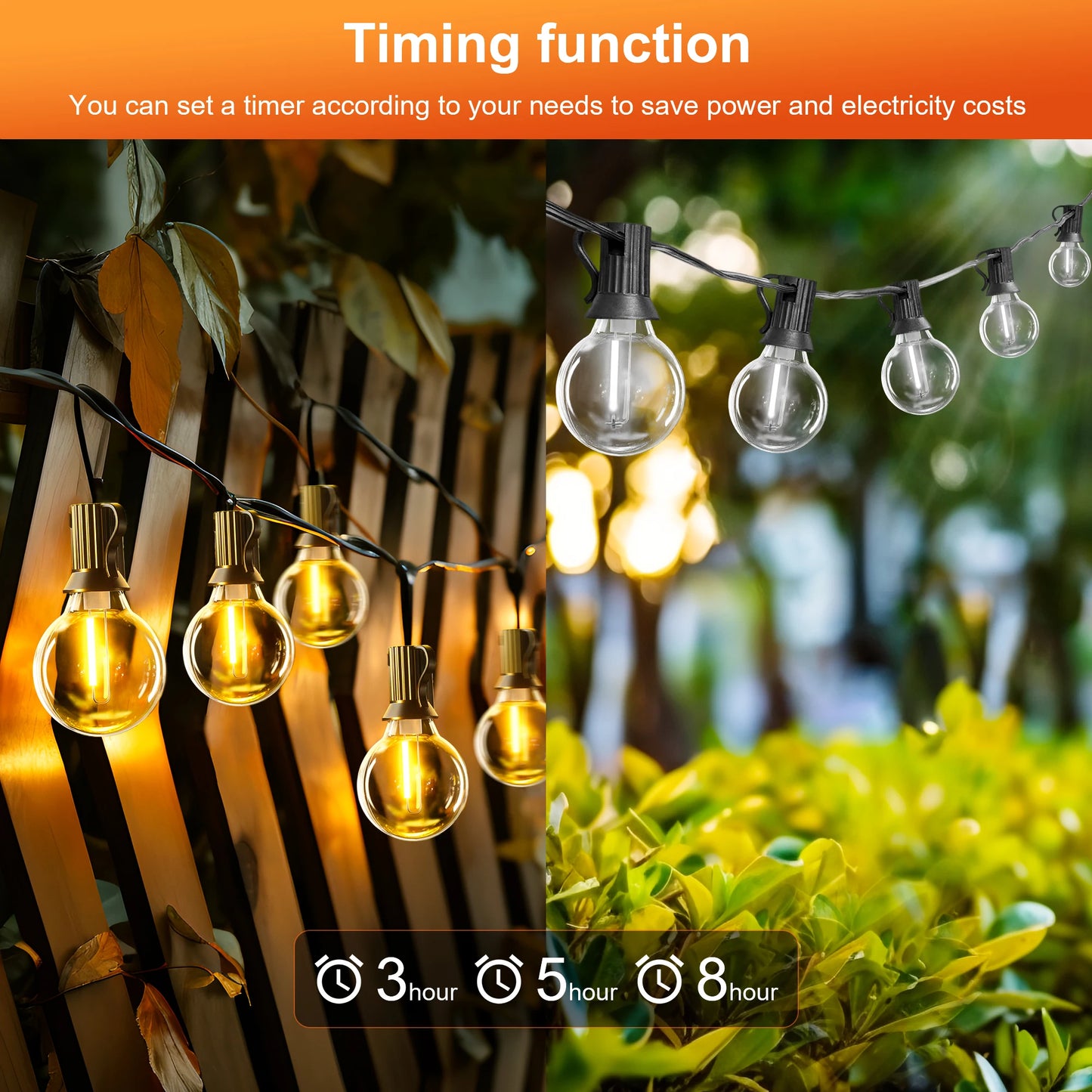 Solar String Lights Outdoor G40 Patio Lights with LED Shatterproof Bulbs,Weatherproof Hanging Lights Garden