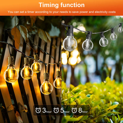 Solar String Lights Outdoor G40 Patio Lights with LED Shatterproof Bulbs,Weatherproof Hanging Lights Garden