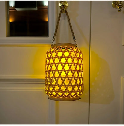 1PC Solar Imitation Bamboo Lantern Outdoor Waterproof Plastic Rattan Lantern Courtyard Decoration Garden Light