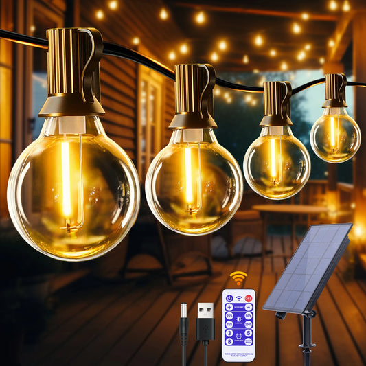 Solar String Lights Outdoor G40 Patio Lights with LED Shatterproof Bulbs,Weatherproof Hanging Lights Garden