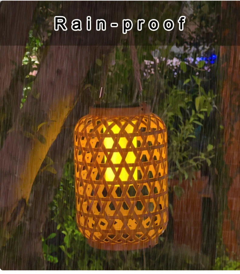 1PC Solar Imitation Bamboo Lantern Outdoor Waterproof Plastic Rattan Lantern Courtyard Decoration Garden Light