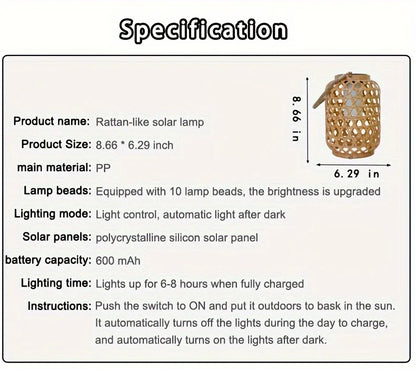 1PC Solar Imitation Bamboo Lantern Outdoor Waterproof Plastic Rattan Lantern Courtyard Decoration Garden Light
